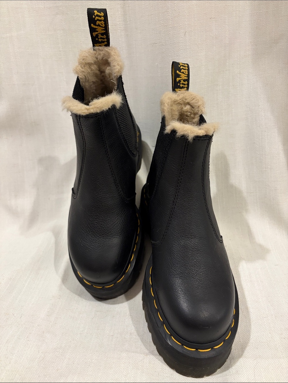 Doc Martens Faux-Fur Lined Black Chelsea Platform Boot
